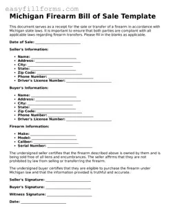 Valid  Firearm Bill of Sale Template for Michigan