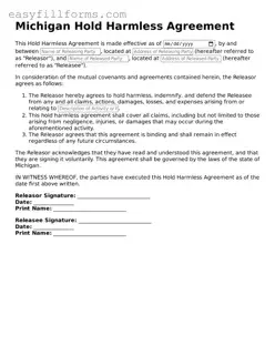 Valid  Hold Harmless Agreement Template for Michigan