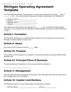 Valid  Operating Agreement Template for Michigan