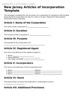 Valid  Articles of Incorporation Template for New Jersey