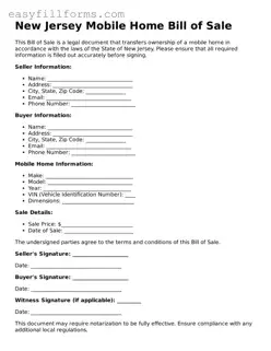 Valid  Mobile Home Bill of Sale Template for New Jersey