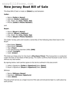 Valid  Boat Bill of Sale Template for New Jersey
