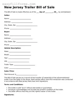 Valid  Trailer Bill of Sale Template for New Jersey