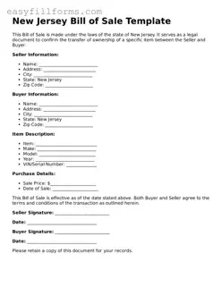 Valid  Bill of Sale Template for New Jersey