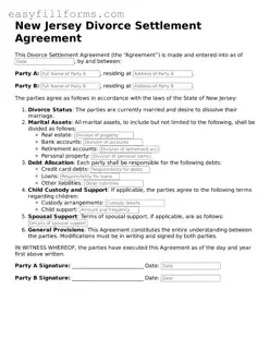 Valid  Divorce Settlement Agreement Template for New Jersey