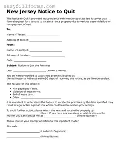 Valid  Notice to Quit Template for New Jersey