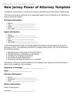 Valid  Power of Attorney Template for New Jersey