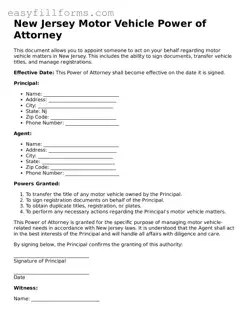 Valid  Motor Vehicle Power of Attorney Template for New Jersey