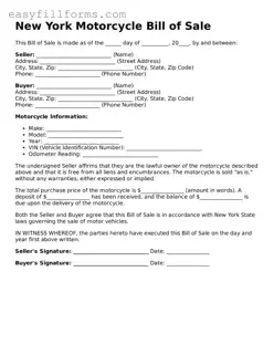Valid  Motorcycle Bill of Sale Template for New York