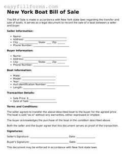 Valid  Boat Bill of Sale Template for New York