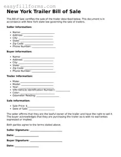 Valid  Trailer Bill of Sale Template for New York