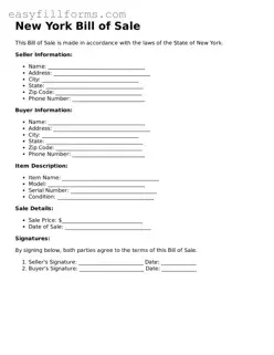 Valid  Bill of Sale Template for New York