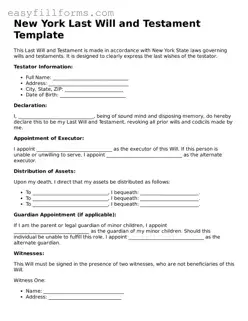 Valid  Last Will and Testament Template for New York
