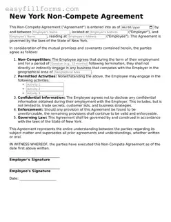 Valid  Non-compete Agreement Template for New York