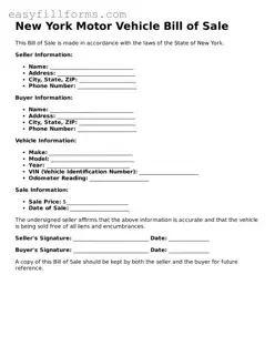 Valid  Motor Vehicle Bill of Sale Template for New York