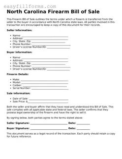 Valid  Firearm Bill of Sale Template for North Carolina