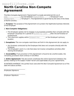 Valid  Non-compete Agreement Template for North Carolina