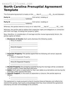 Valid  Prenuptial Agreement Template for North Carolina