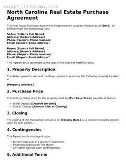 Valid  Real Estate Purchase Agreement Template for North Carolina