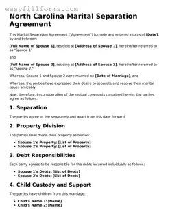 Valid  Marital Separation Agreement Template for North Carolina