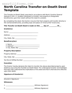 Valid  Transfer-on-Death Deed Template for North Carolina