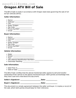 Valid  ATV Bill of Sale Template for Oregon
