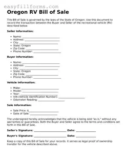 Valid  RV Bill of Sale Template for Oregon