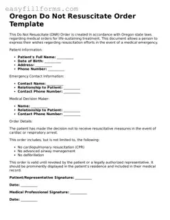 Valid  Do Not Resuscitate Order Template for Oregon