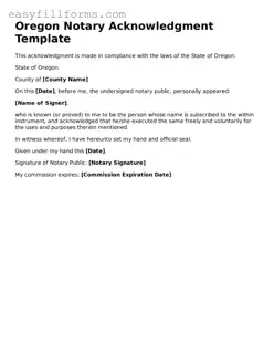 Valid  Notary Acknowledgement Template for Oregon