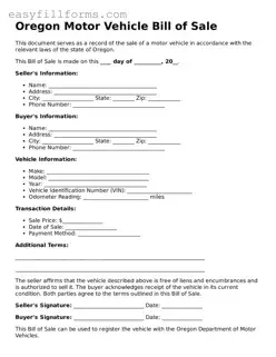 Valid  Motor Vehicle Bill of Sale Template for Oregon