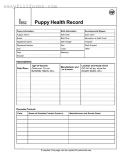 Printable Puppy Health Record Form