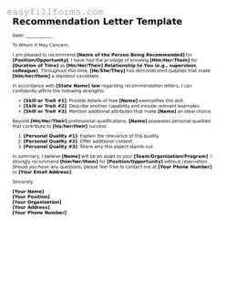 Attorney-Verified Recommendation Letter Template