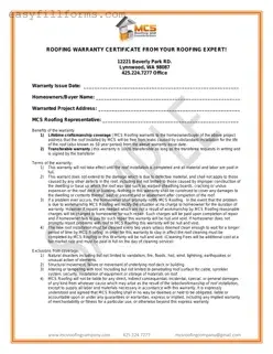 Printable Roofing Warranty Certificate Form