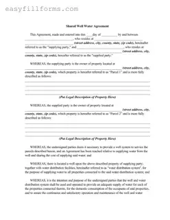 Printable Shared Well Agreement Form
