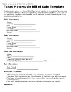 Valid  Motorcycle Bill of Sale Template for Texas