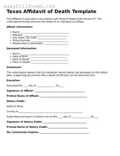 Valid  Affidavit of Death Template for Texas