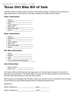 Valid  Dirt Bike Bill of Sale Template for Texas