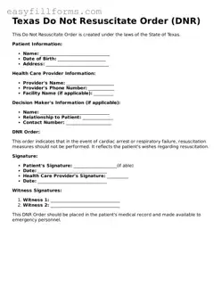 Valid  Do Not Resuscitate Order Template for Texas