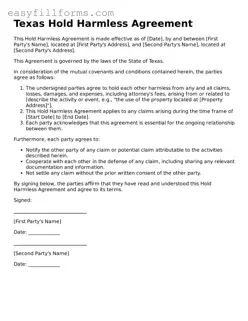 Valid  Hold Harmless Agreement Template for Texas