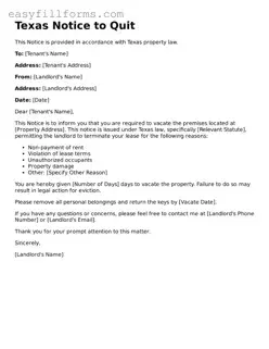 Valid  Notice to Quit Template for Texas