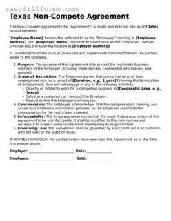 Valid  Non-compete Agreement Template for Texas