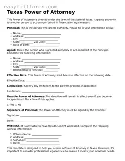 Valid  Power of Attorney Template for Texas
