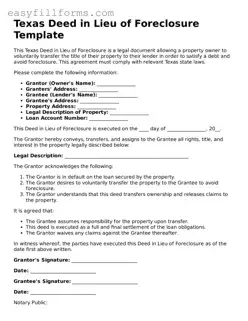 Valid  Deed in Lieu of Foreclosure Template for Texas