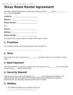 Valid  Room Rental Agreement Template for Texas