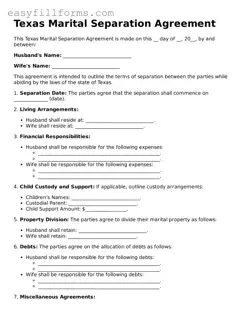 Valid  Marital Separation Agreement Template for Texas