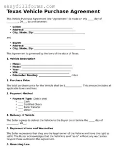 Valid  Vehicle Purchase Agreement Template for Texas