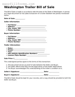 Valid  Trailer Bill of Sale Template for Washington