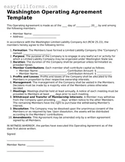 Valid  Operating Agreement Template for Washington
