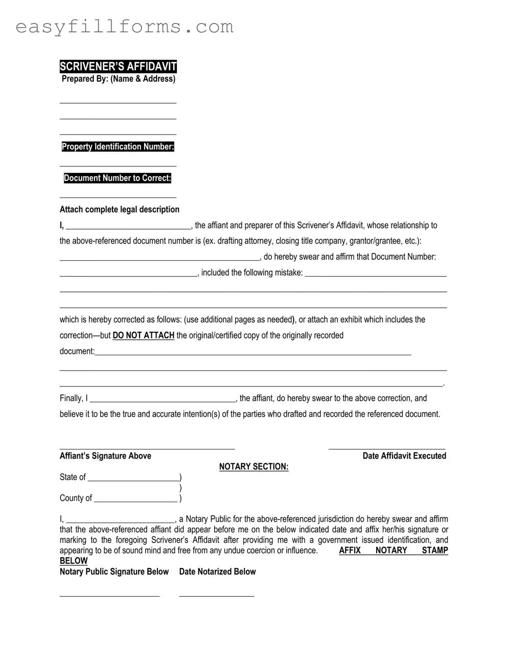 Printable Scrivener's Affidavit Form