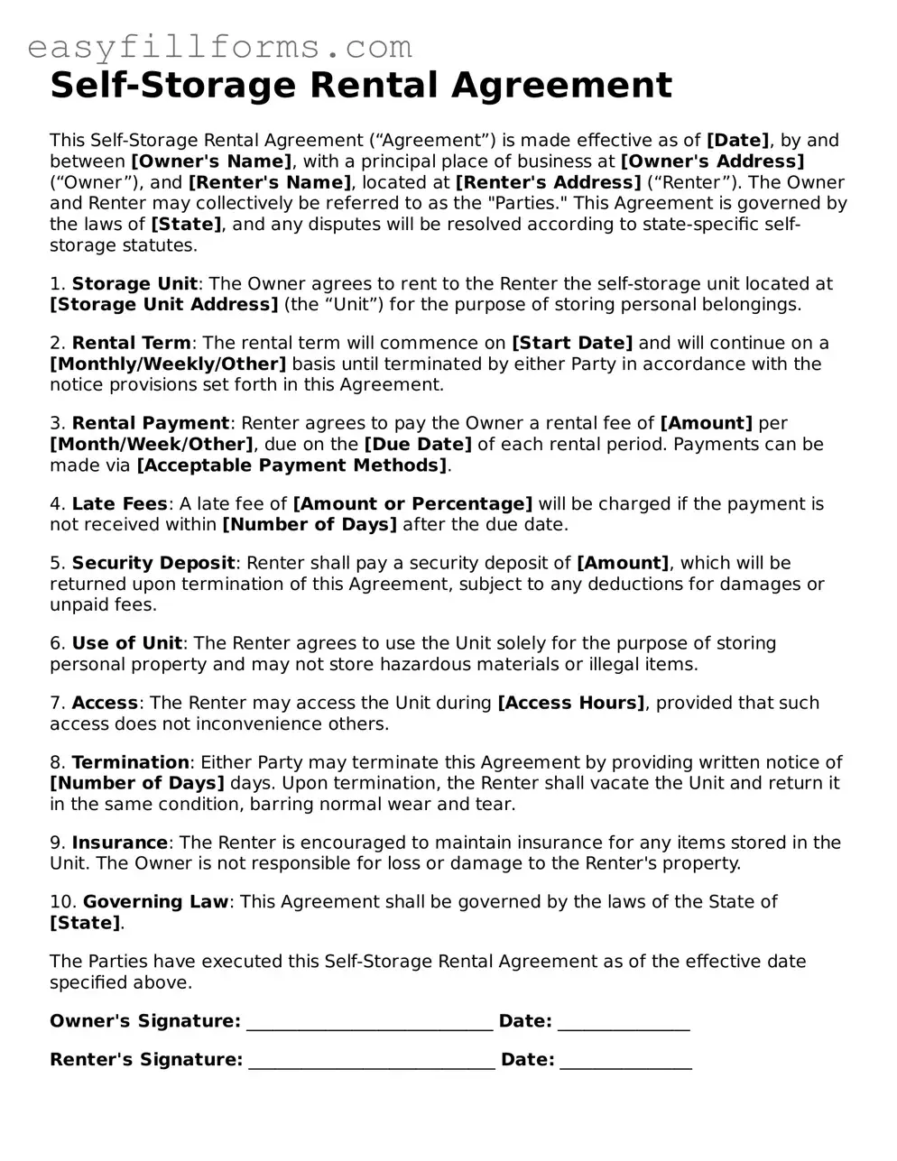 Attorney-Verified Self-Storage Rental Agreement Template